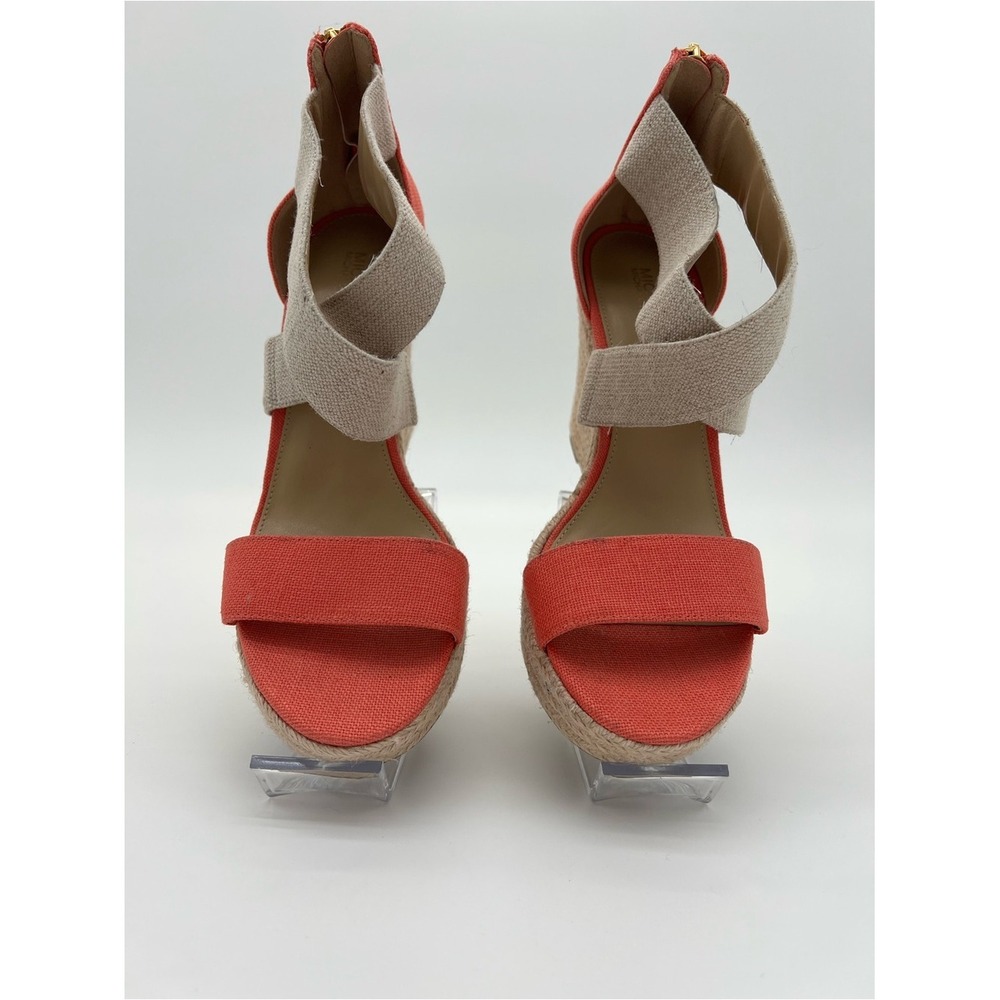 Michael Kors Coral and Natural Canvas Espadrille Wedge Sandals size 7.5 - Picture 2 of 12